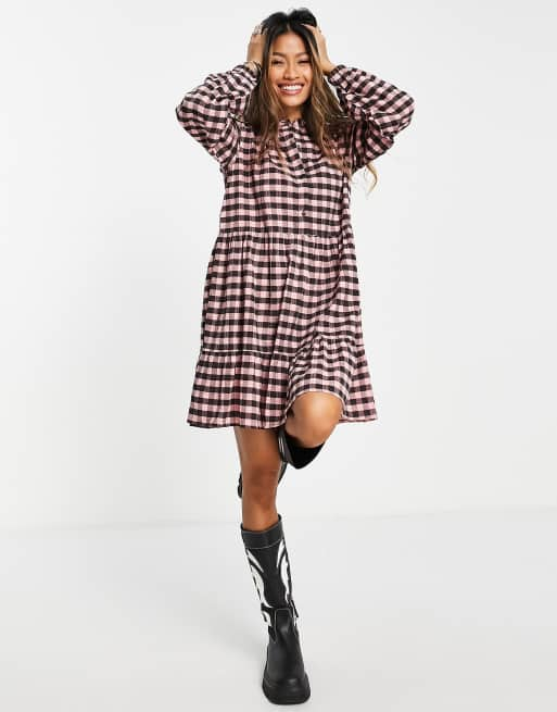 Petite Plaid Tiered Shirtdress