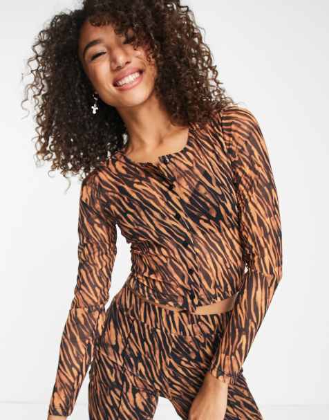 Violet Romance – Tigermönstrad crop top i mesh, del av set - view 1