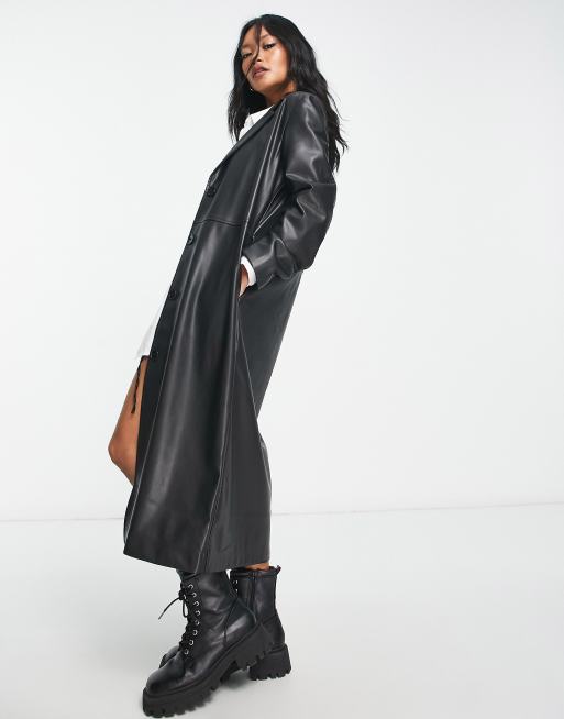 Violet Romance - Trench taglio lungo in pelle sintetica nero