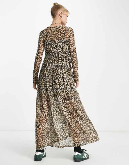 Violet Romance - Vestito grembiule midi a balze in rete leopardata, 2 di 4