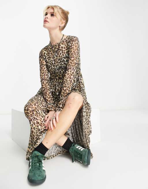 Violet Romance - Vestito grembiule midi a balze in rete leopardata, 4 di 4