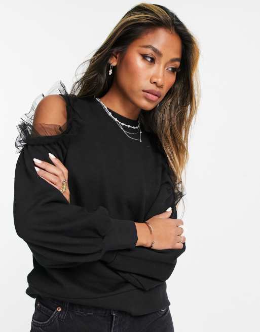 Violet Romance volume sleeve cold shoulder sweater in black ASOS