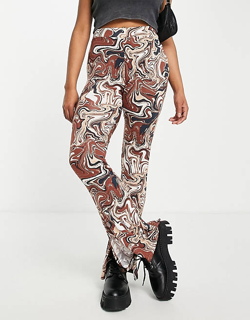 Violet Romance wide leg jersey trousers co-ord in marble print