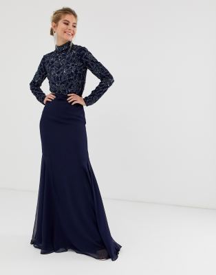 navy embellished maxi dress