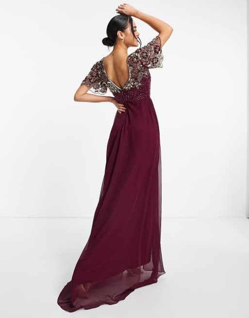 Virgos Lounge Ariann Vestito lungo decorato color vinaccia
