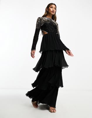 Virgos Lounge Virgos Lounge ayra maxi in black with pleated skirt detail