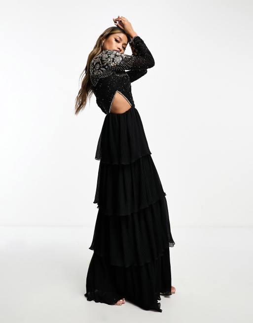 Virgos Lounge ayra maxi in black with pleated skirt detail , 2 of 4