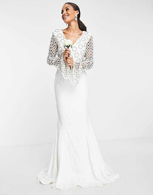 Virgos Lounge Bridal long sleeve lace dress in white