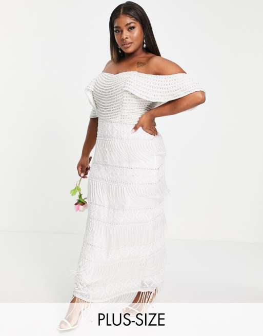 Plus size 2025 white bardot dress