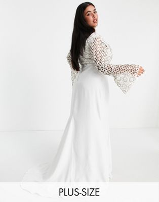 Virgos Lounge Curve Bridal long sleeve lace dress in white - ASOS Price Checker