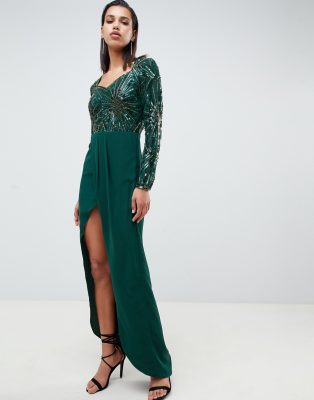 emerald green embellished dress