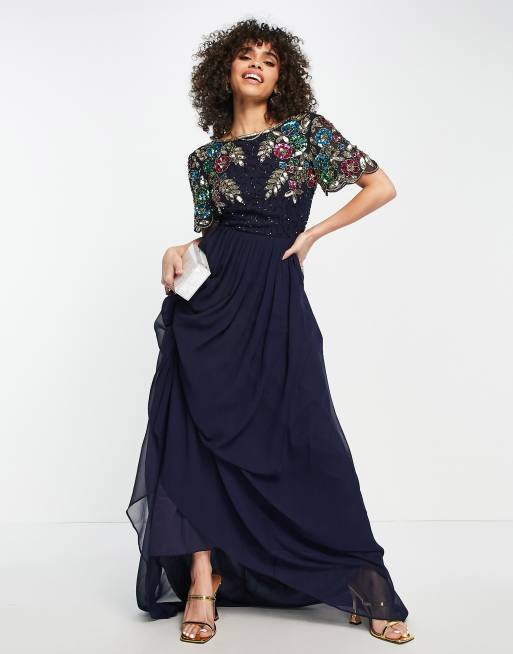 Virgos Lounge embellished maxi dress in navy