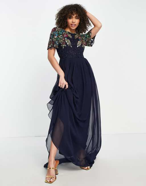 Virgos Lounge embellished maxi dress in navy