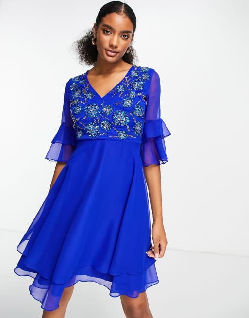 Blue midi skater clearance dress