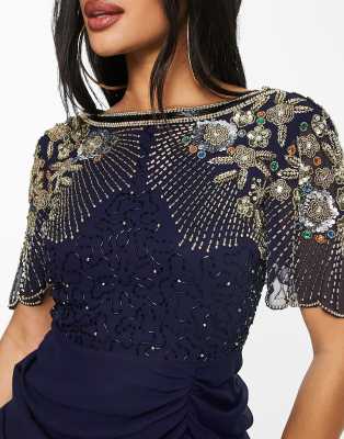 Virgos lounge all over embellished 2024 long sleeve maxi dress in navy