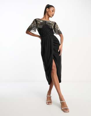 Virgos lounge embellished split dress in black