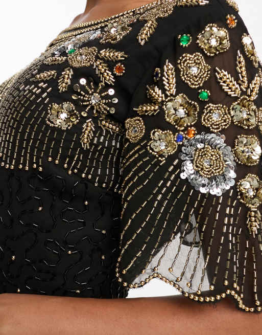 virgos lounge gold sequin dress embellished split in black partywear