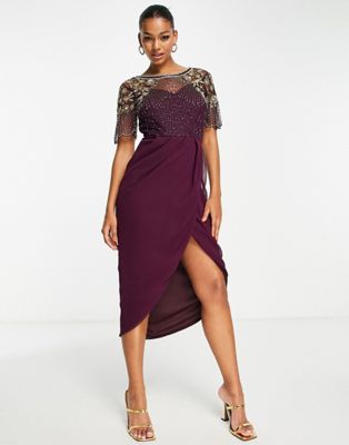 Virgos lounge embellished split dress in plum