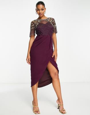 Virgos lounge embellished split dress in plum