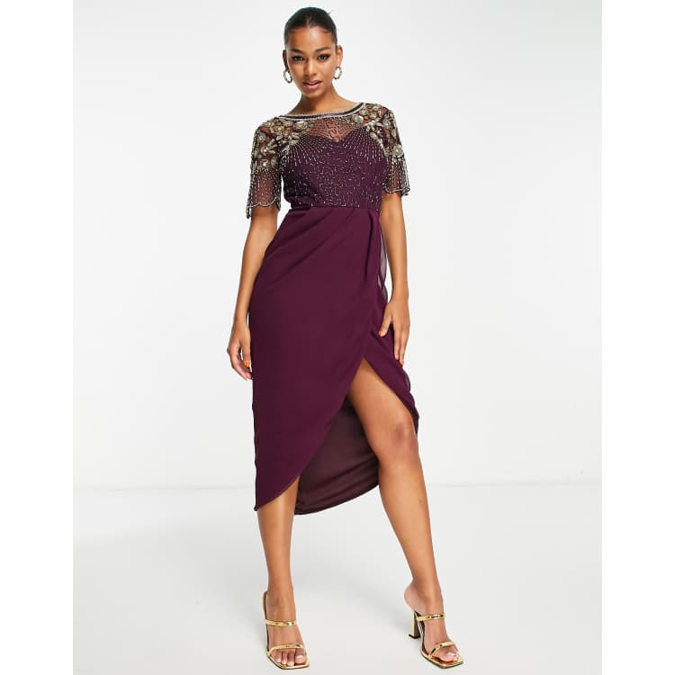 Virgos lounge embellished split dress in plum | ASOS