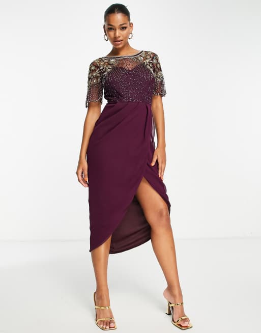 Virgos Lounge embellished split dress in plum