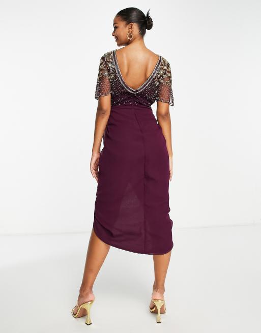 Virgos lounge embellished split dress in plum, 2 of 4