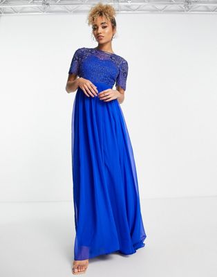 Virgos lounge embellished top maxi dress in cobalt blue