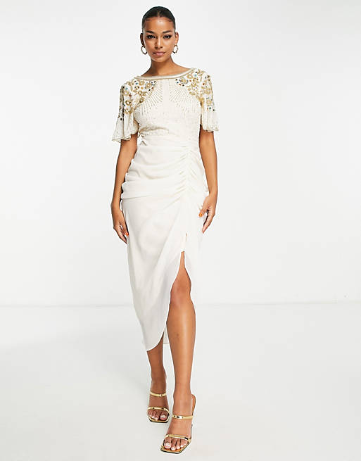 Virgos lounge embellished top midi dress in white and gold