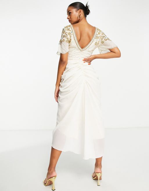 Virgos lounge embellished top midi dress in white and gold