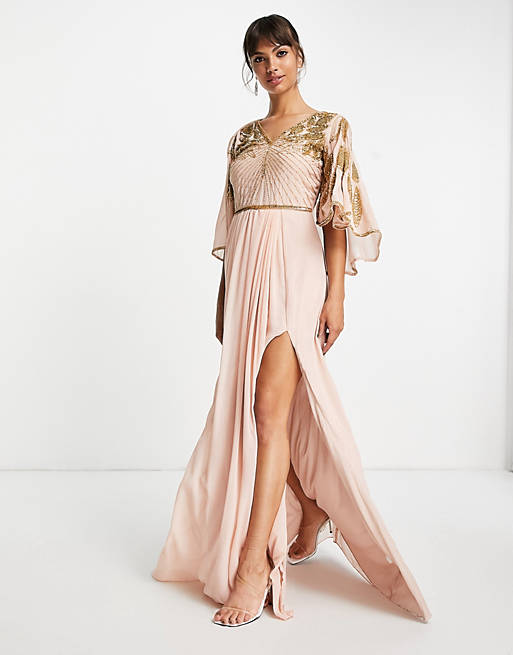 Virgos Lounge flutter sleeve bridesmaid dress in pink