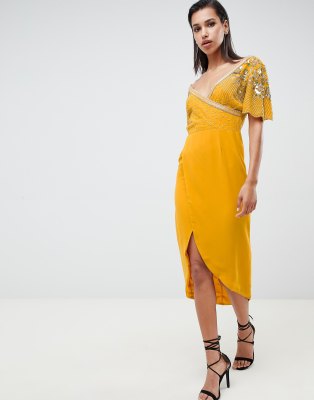 virgos lounge julisa embellished wrap midi dress