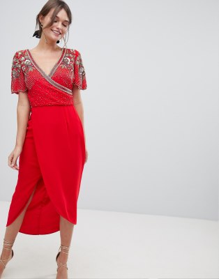 virgos lounge julisa embellished wrap midi dress