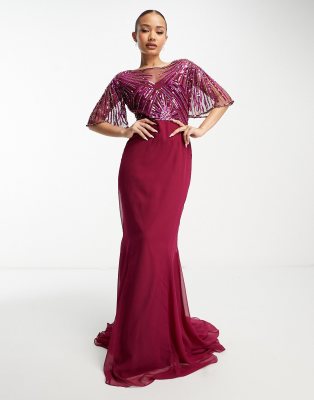 Virgos Lounge - Kurzärmliges Maxikleid in Magenta mit Verzierung-Rosa