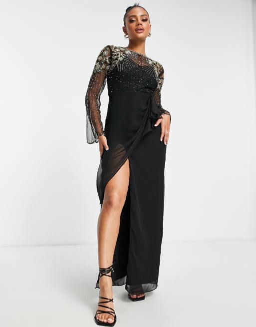 Virgos Lounge - Maxi jurk met top met versiering in zwart