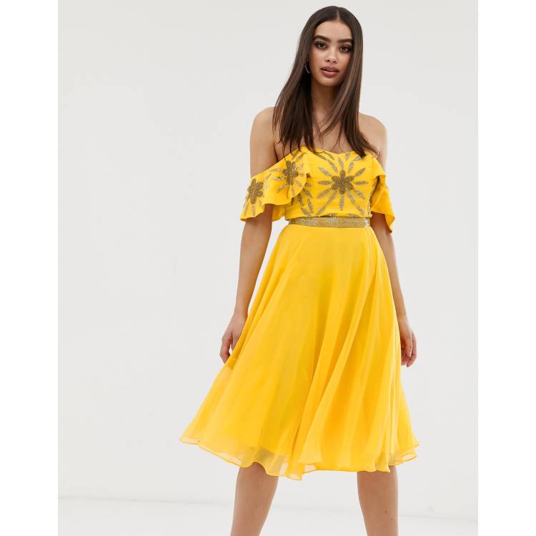 Yellow midi best sale skater dress