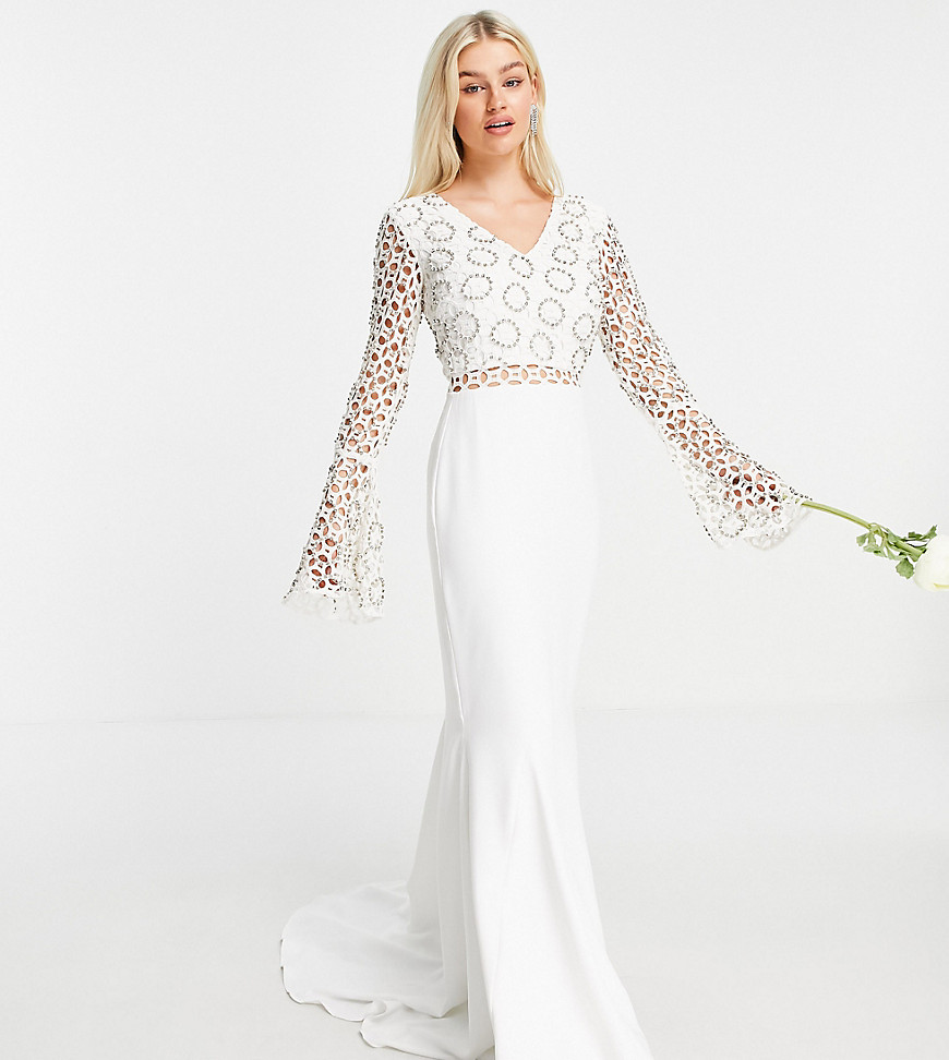Virgos Lounge Petite – Bridal – Langärmliges Spitzenkleid in Weiß