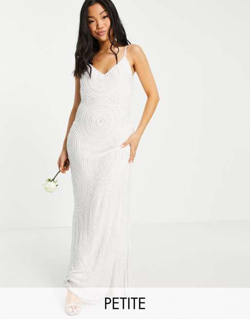 Virgos Lounge Petite Bruidskleding Cami jurk met versiering in wit ASOS
