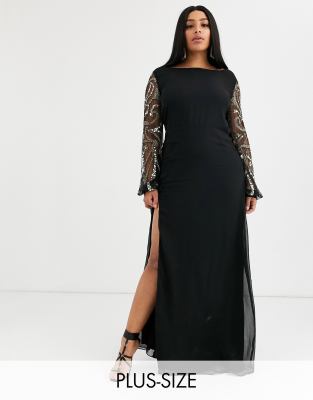 long sleeve thigh split maxi dress