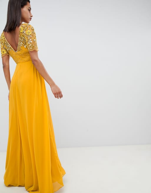 Virgos Lounge rahaya contrast embellished maxi dress in mustard ASOS