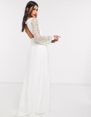 long sleeve cream maxi dress