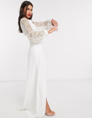 long sleeve thigh split maxi dress