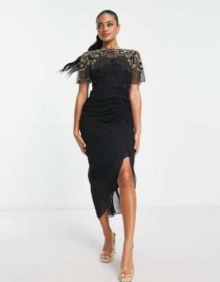 Virgos lounge sheer top midi dress in black