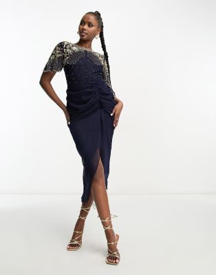 Virgos lounge sheer top midi dress in navy