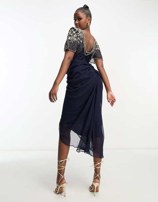 Virgos Lounge sheer top midi dress in navy