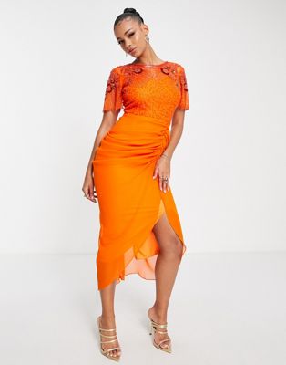 Virgos Lounge sheer top midi dress in orange