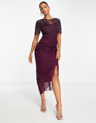 Virgos lounge sheer top midi dress in plum