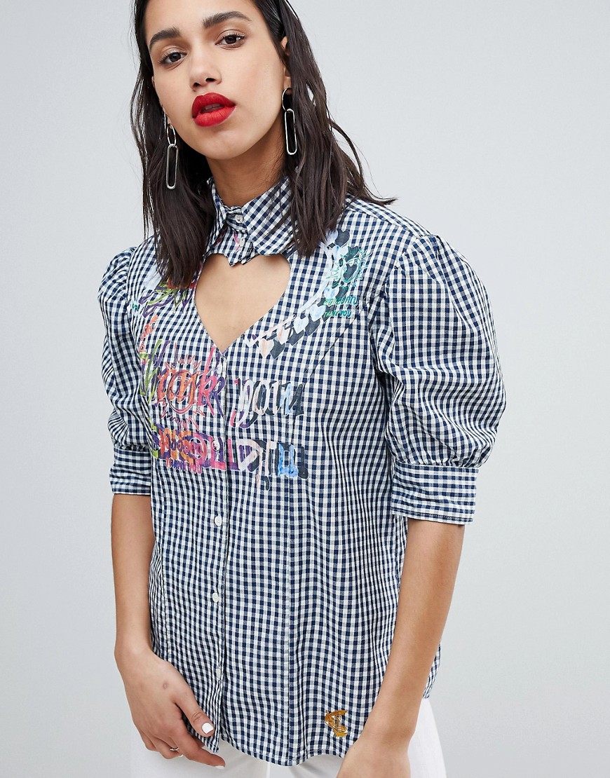 Vivienne Westwood Anglomania – Skjorta i gingham med hjärtdetalj i halsen-Flerfärgad