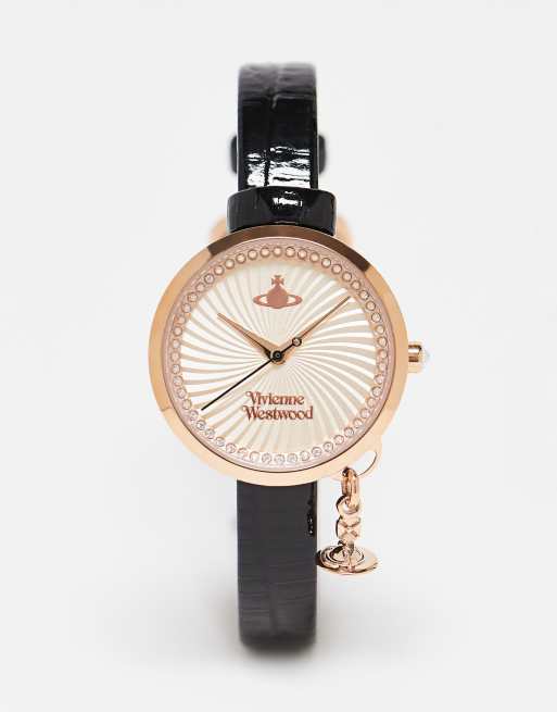 Vivienne Westwood - Bow - Armbåndsur med kuglevedhæng i sort og guld