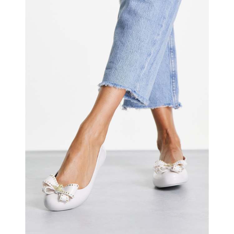 Vivienne Westwood by Melissa sweet love bow orb flat shoes in white | ASOS