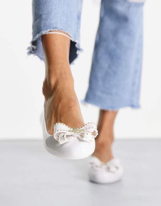 Vivienne Westwood x Melissa Sweet Love White Bow Ballet Pumps